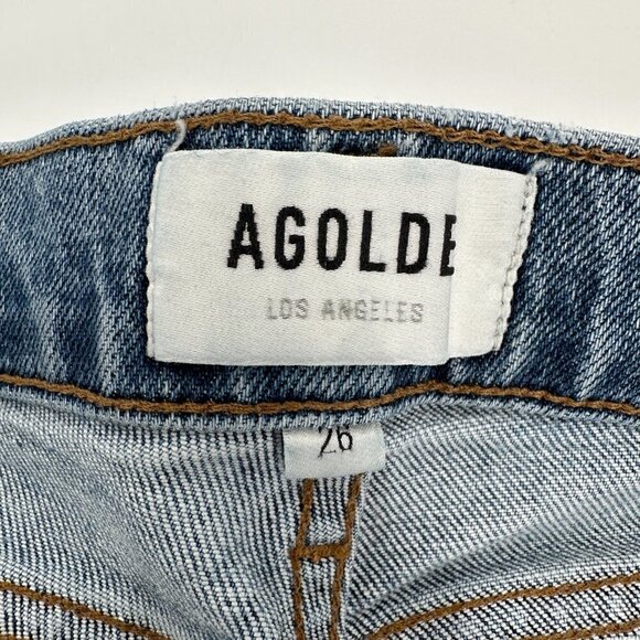 Agolde Blue Nico Distressed Split Hem Button Fly High Rise 26 Denim Jeans - Picture 5 of 8